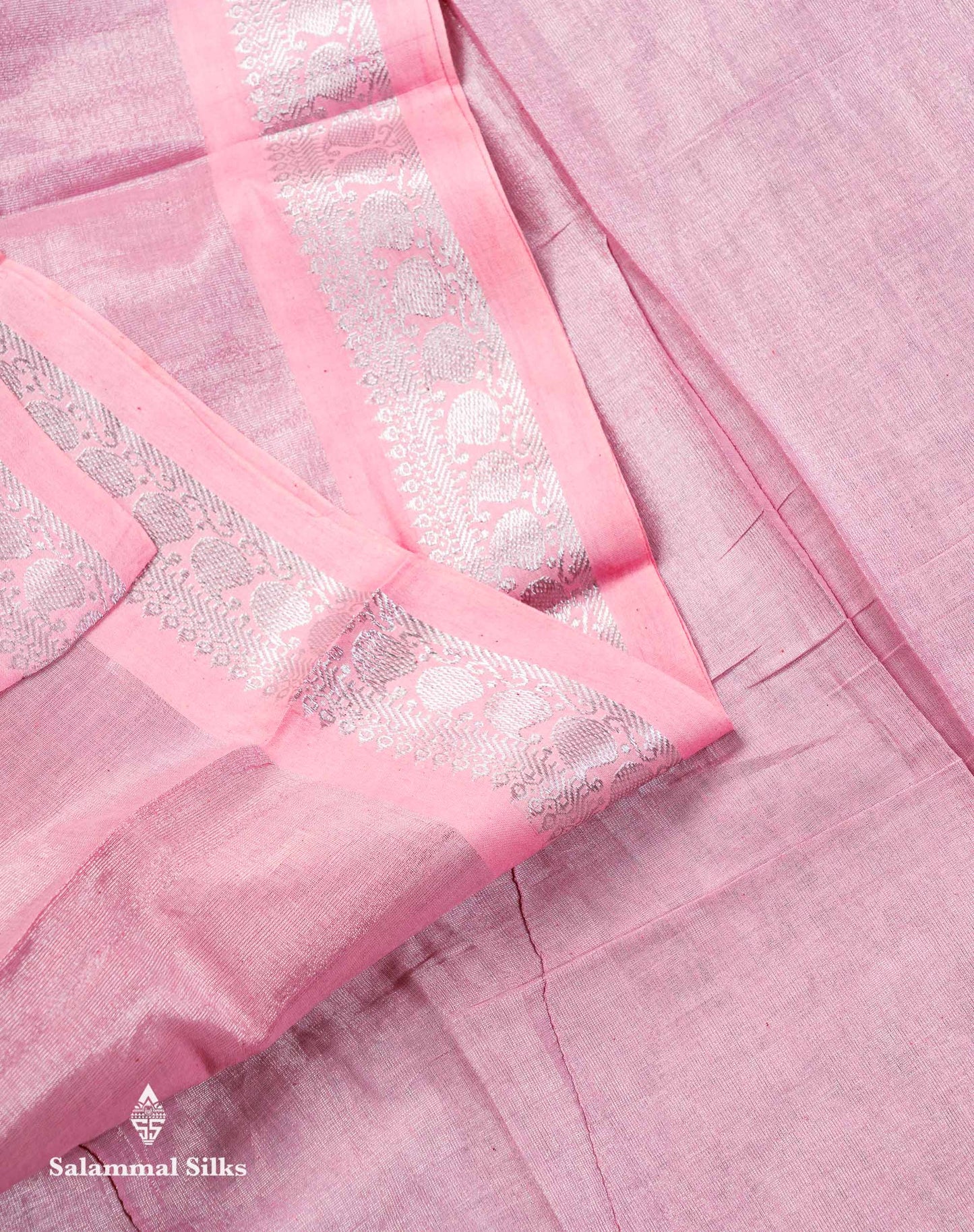 Stunning Pastel Violet Tissue Sungudi Cotton Saree With Small Traditional Silver Zari Border
