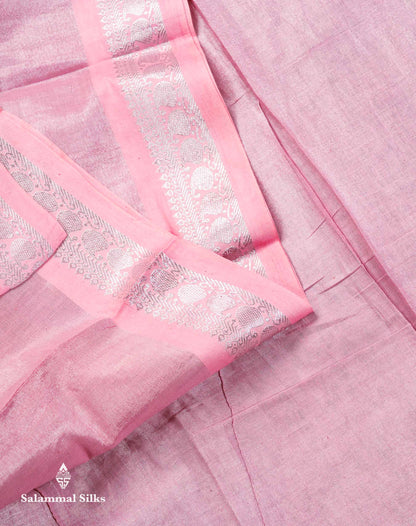 Stunning Pastel Violet Tissue Sungudi Cotton Saree With Small Traditional Silver Zari Border