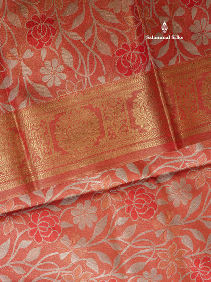 Brown Tissue Bridal Semi Silk Saree With Self Border