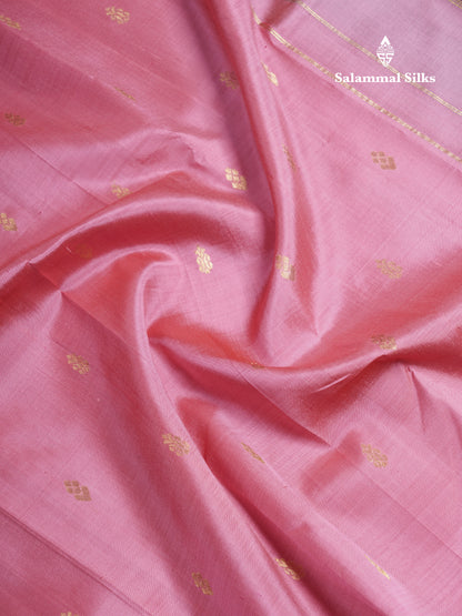 Onion Pink Pure Kanjivaram Silk Saree With Contrast Light Purple One Side Border