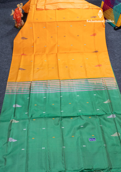 Light Orange Banana Pinth Saree (Vaazhainaar Pattu) With Contrast Saffire Green Blouse