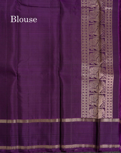 Beautiful Bottle Green Vaira Oosi Stripes Pure Kanjivaram Silk Saree With Contrast Violet Traditional Gap Border