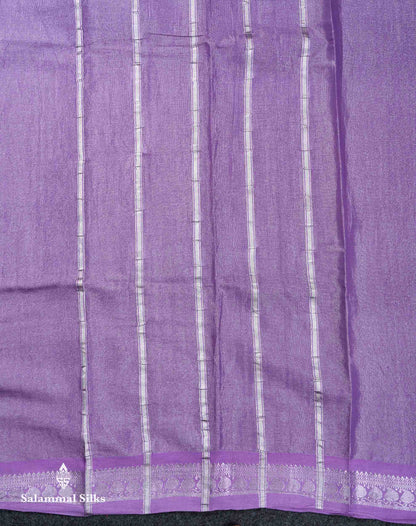 Stunning Pastel Violet Tissue Sungudi Cotton Saree With Small Traditional Silver Zari Border