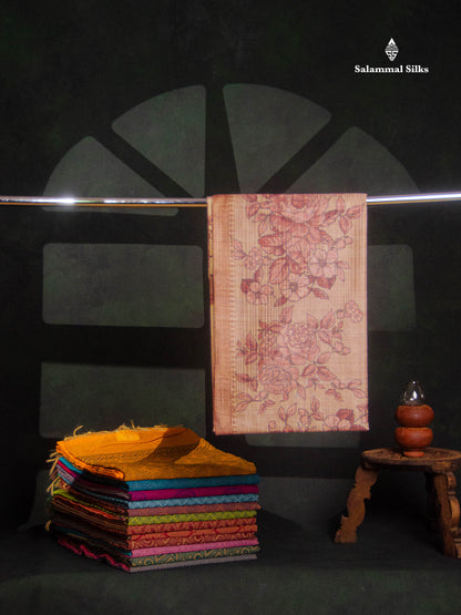 Beautiful Sandal Semi Tussar Fancy Saree With Contrast Light Brown Blouse