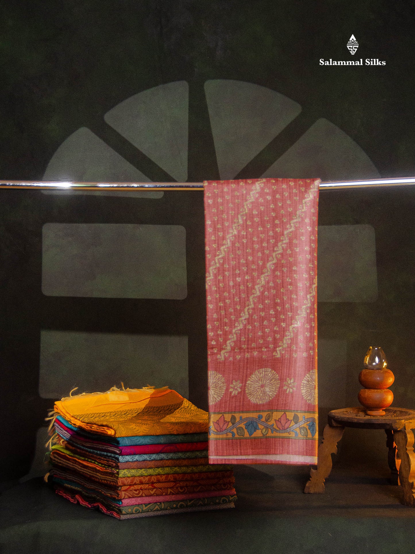Beautiful Light Maroon Fancy Semi Tussar Saree With Contrast Ramar Blue Floral Design Blouse