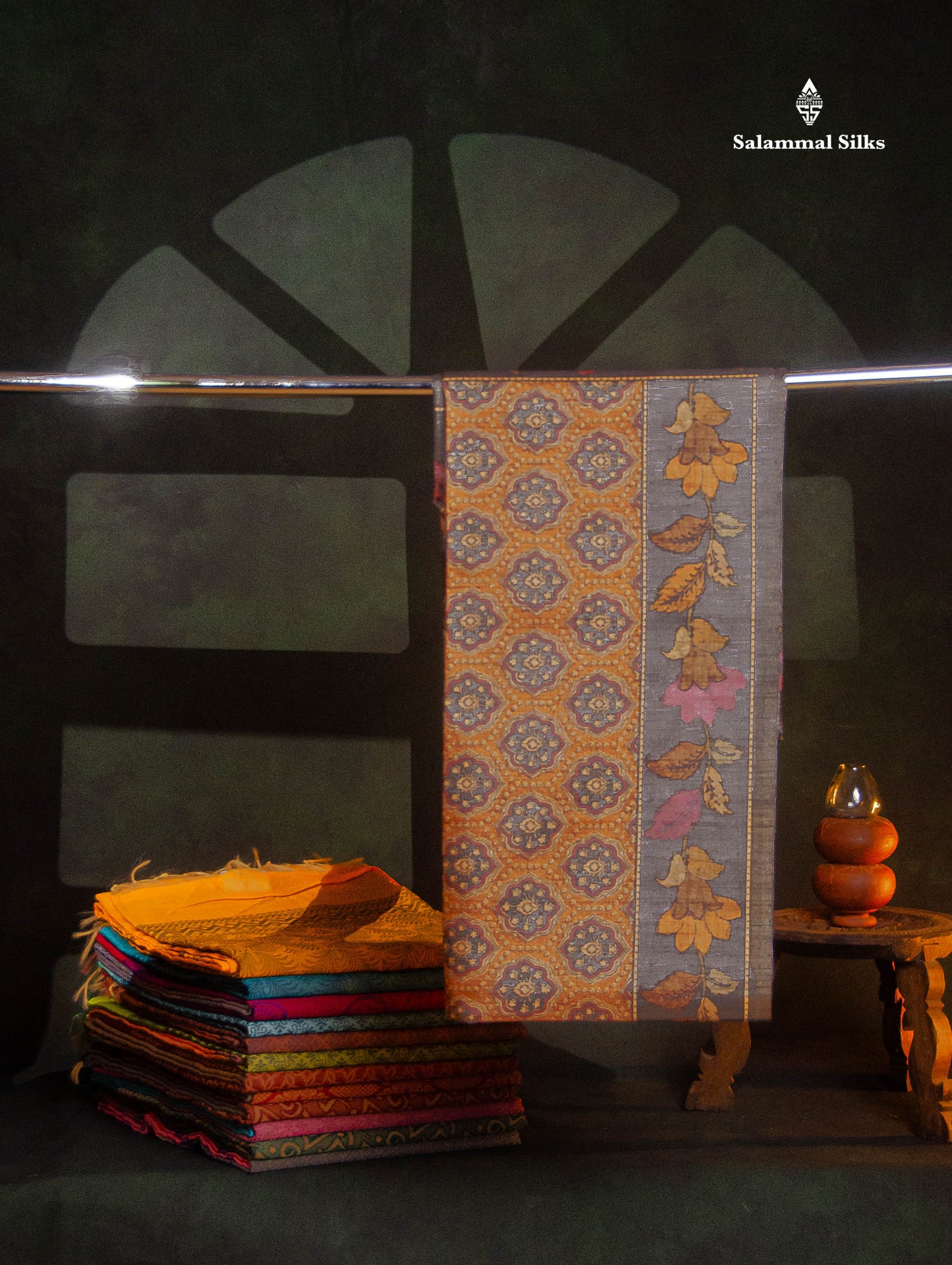 Beautiful Light Brown Semi Tussar Fancy Saree With Contrast Grey Floral Design Border