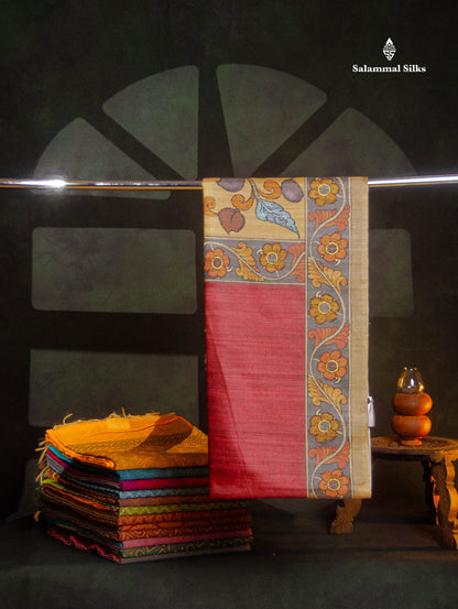 Maroon Colour Semi Tussar Fancy Saree With Contrast Sandal Border