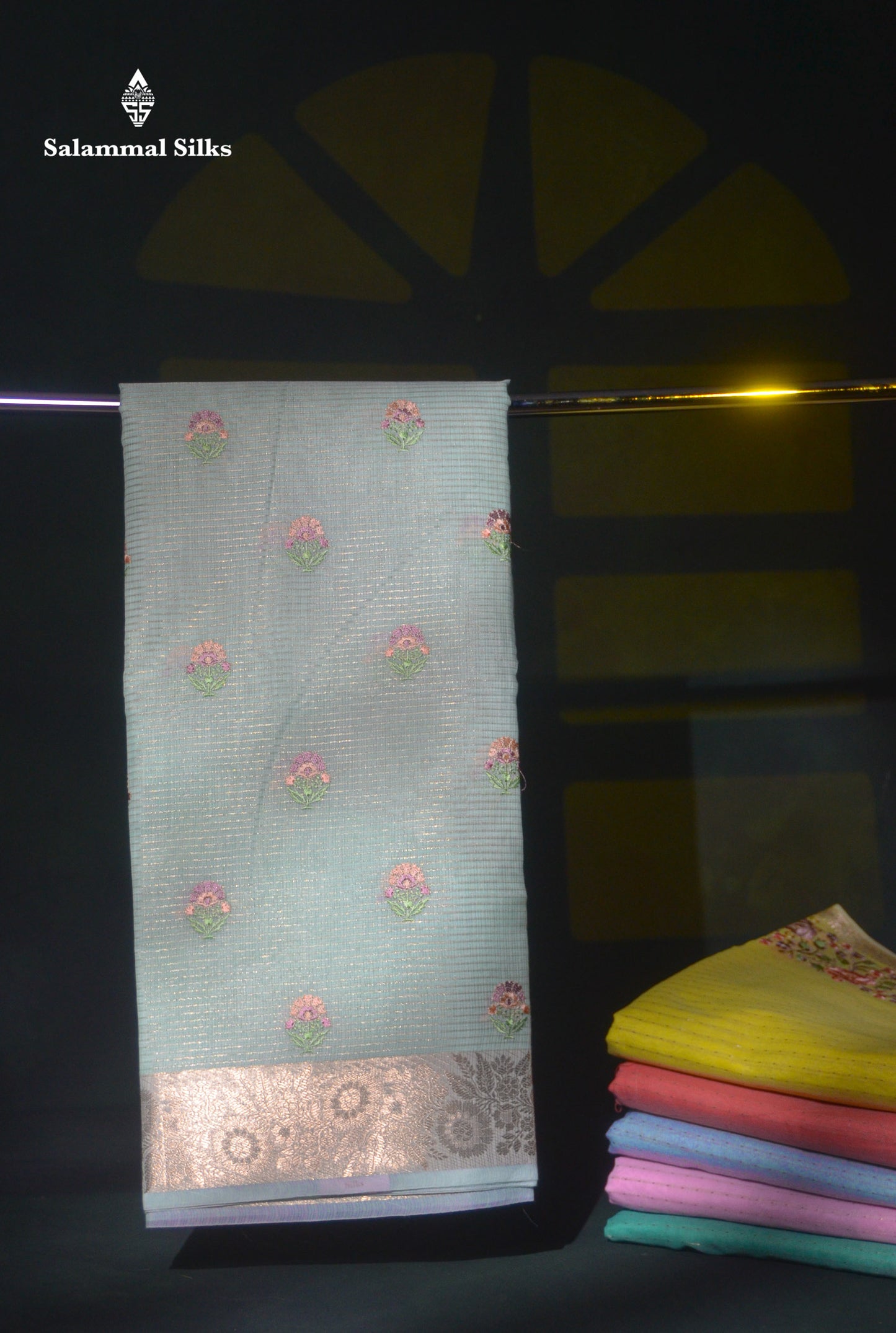 Beautiful Light Lavender Embroidery Floral Design Kota Cotton  Mix Saree With Fancy Border