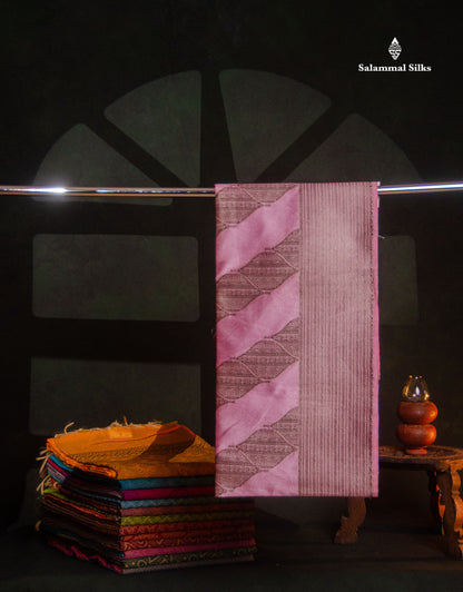 Beautiful Light Pink Semi Tussar Saree With Fancy Border