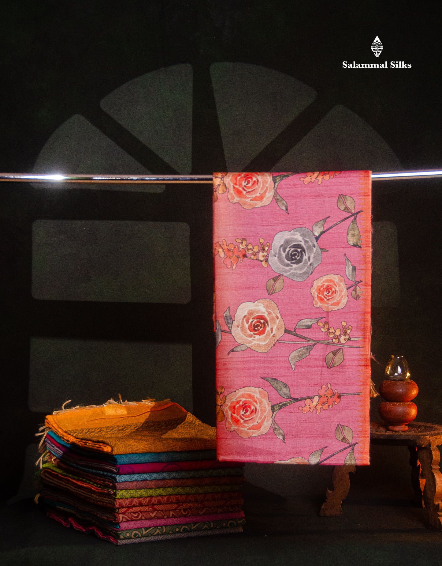 Beautiful Peach Semi Tussar Fancy Saree With Contrast Light Pink Flower Design Border