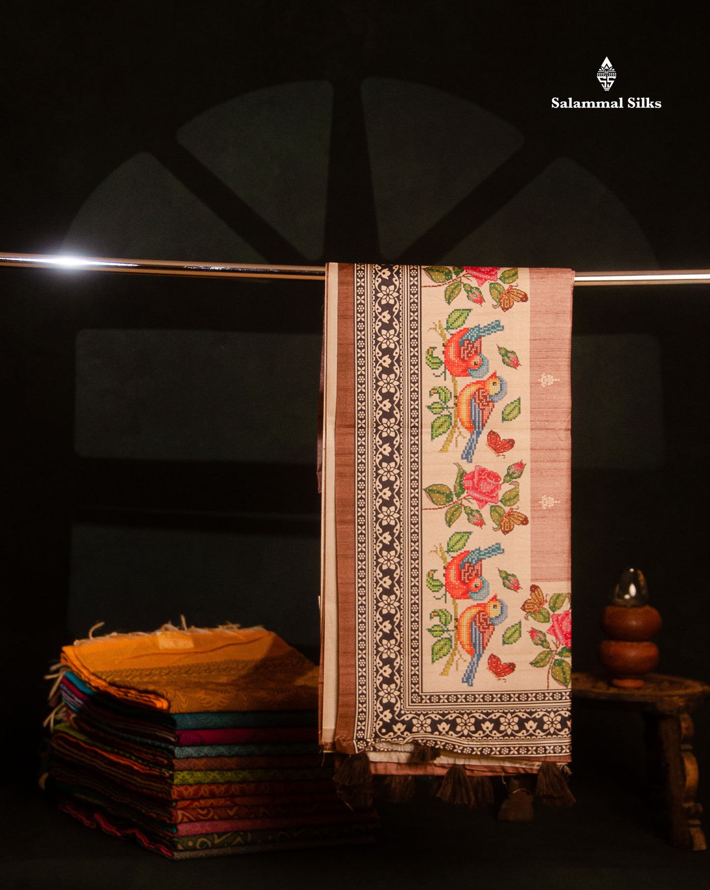 Beautiful Light Chocolate Semi Tussar Fancy Saree With Contrast Brown Blouse