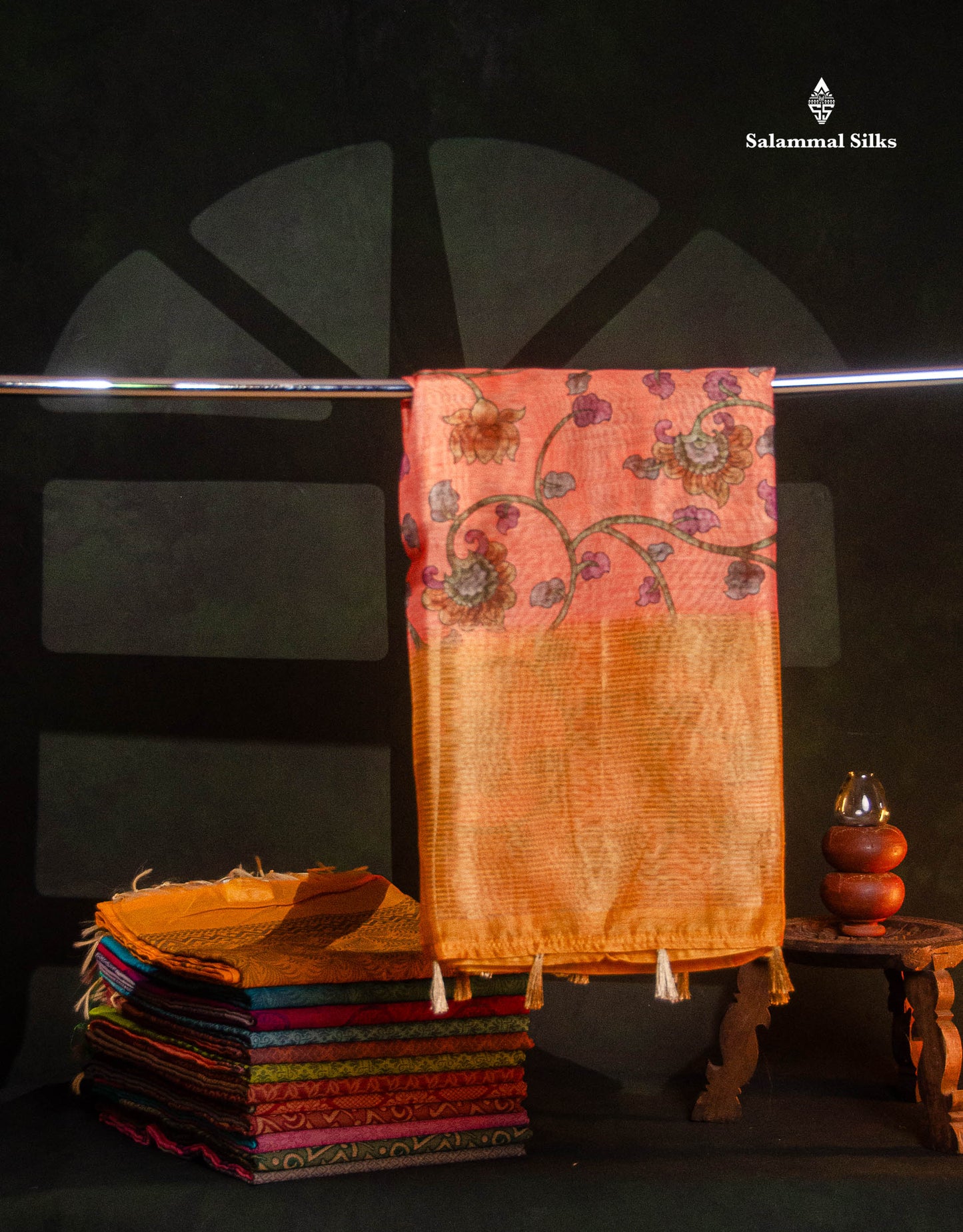 Pink Chanderi Mixed Cotton Saree With Contrast Orange Blouse