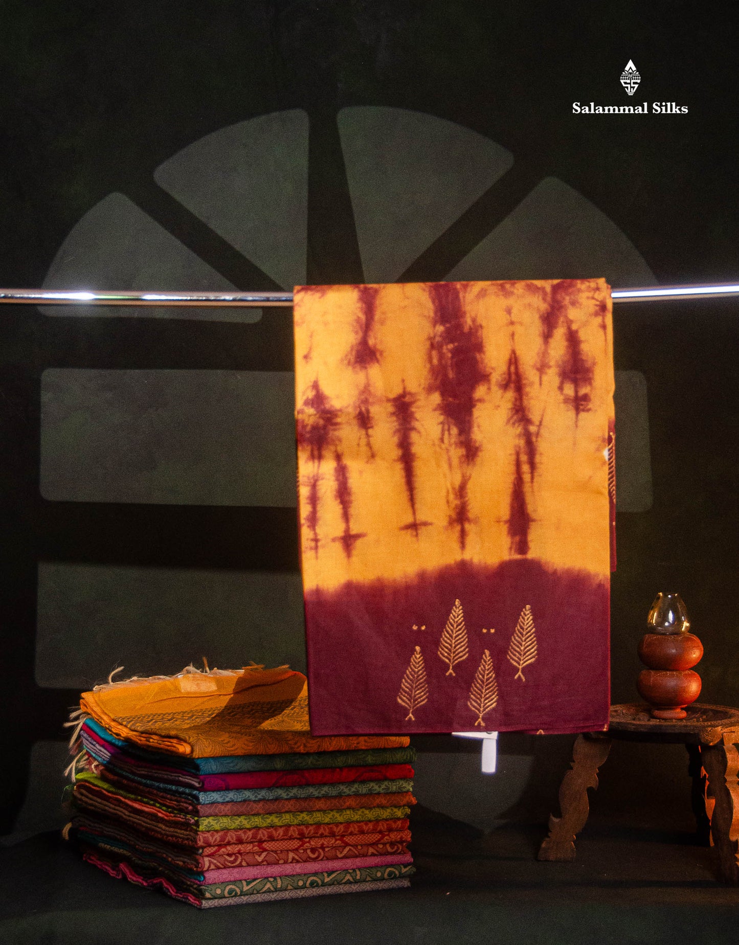 Mango Yellow Batik Print Sungudi Pure Cotton Saree With Contrast Maroon Border