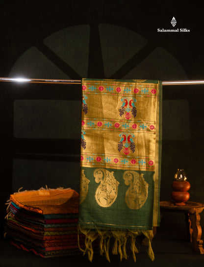 Beautiful Magenta Menakari Work With Zari Butta Konkan Semi Silk Saree With Traditional Border