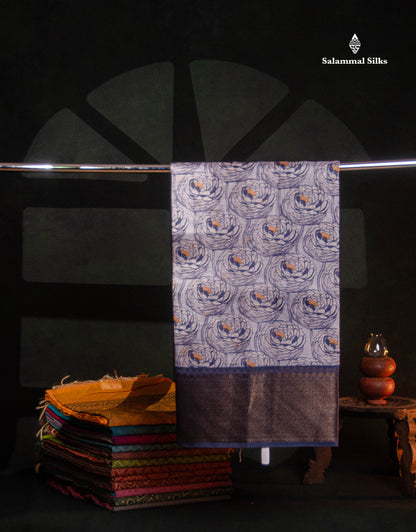 Baby Pink Colour Chanderi Mixed Cotton Saree With Contrast Violet Border
