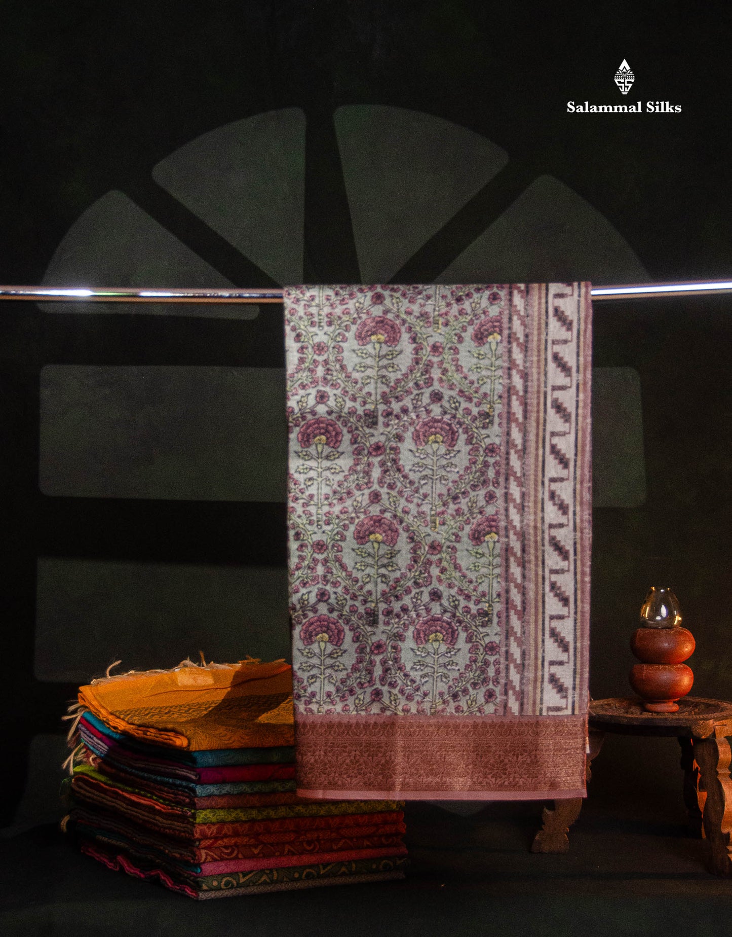 Light Maroon Colour Chanderi Mixed Cotton Saree With Contrast Elaichi Green Border