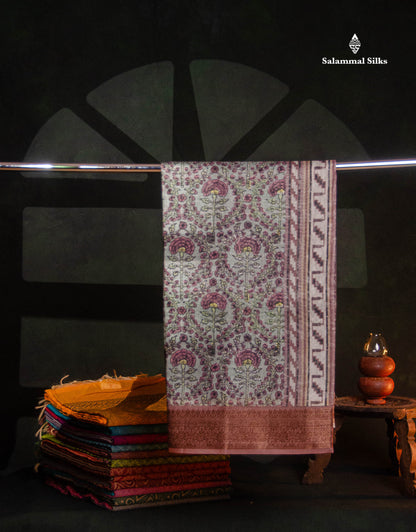 Light Maroon Colour Chanderi Mixed Cotton Saree With Contrast Elaichi Green Border