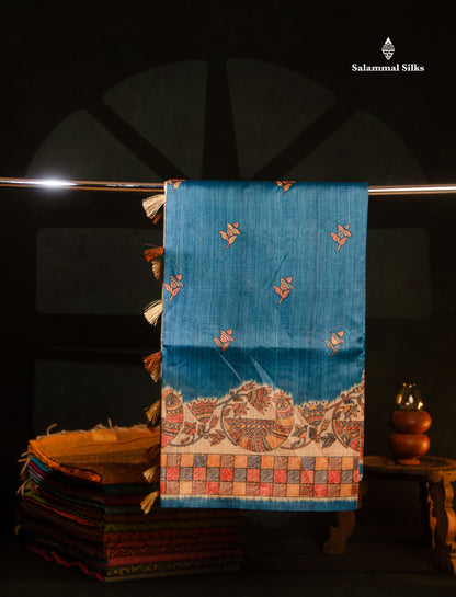 Beautiful Ramar Blue Semi Tussar Fancy Saree With Blouse