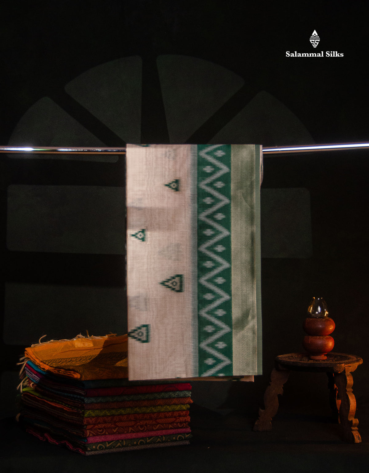 Elegant Cream Sandal Cotton Mix Saree With Contrast Peacock Green Border