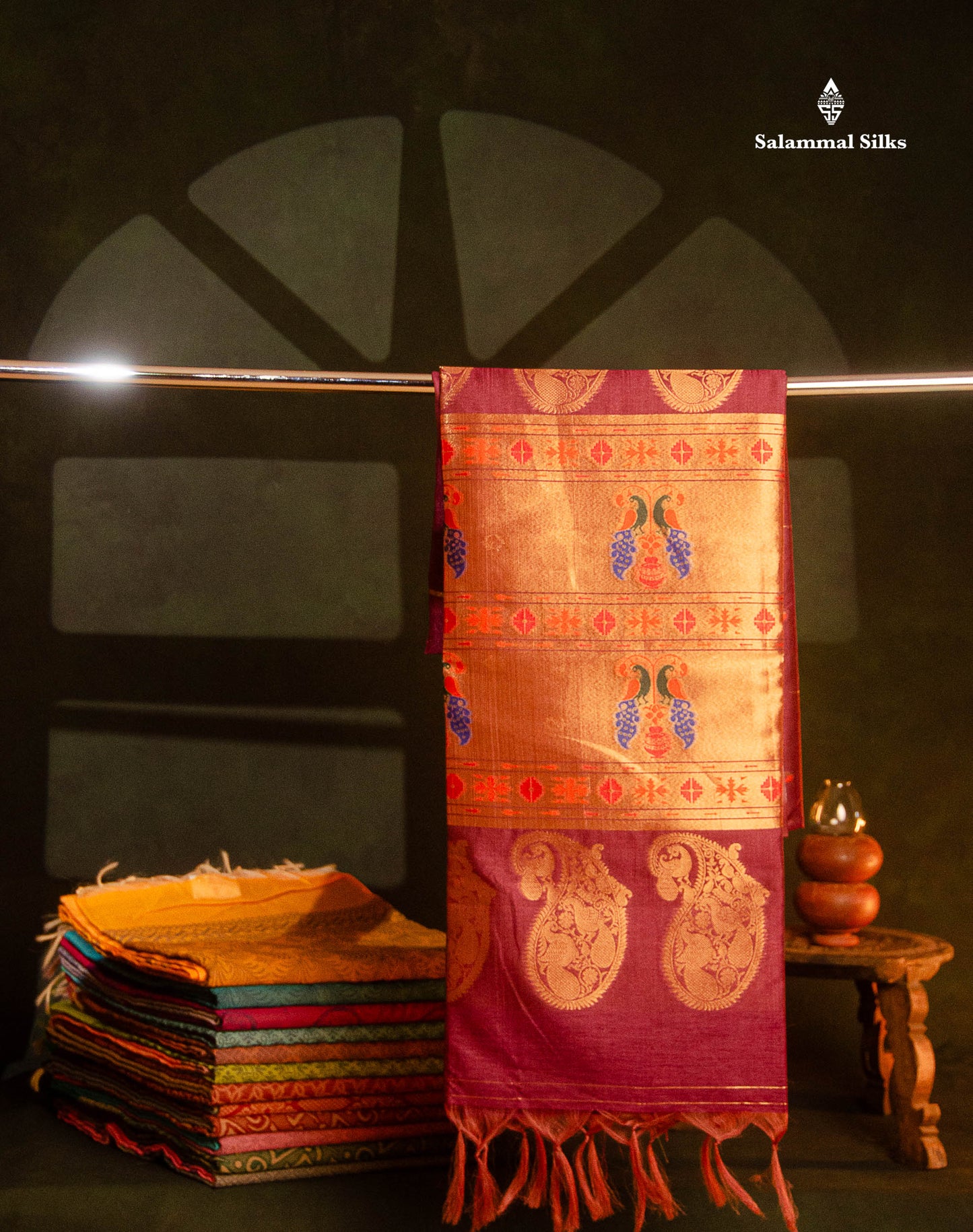 Beautiful Magenta Menakari Work With Zari Butta Konkan Semi Silk Saree With Traditional Border