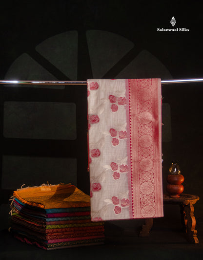 Elegant Cream Sandal Cotton Mix Saree With Contrast Pinkish Red Fancy Border