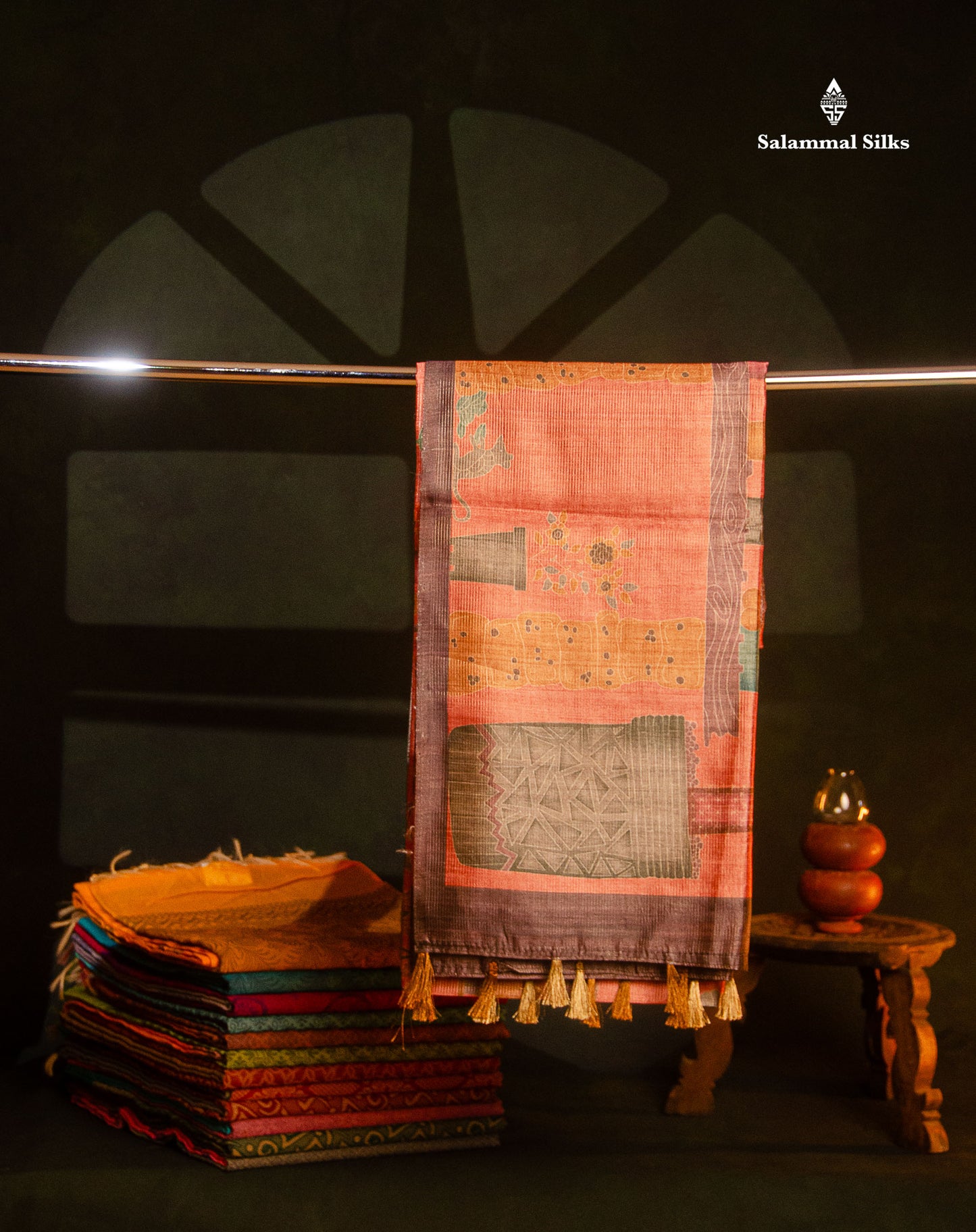 Beautiful Peach Vaira Oosi Lines Fancy Semi Tussar Saree With Contrast Pastel Violet Blouse