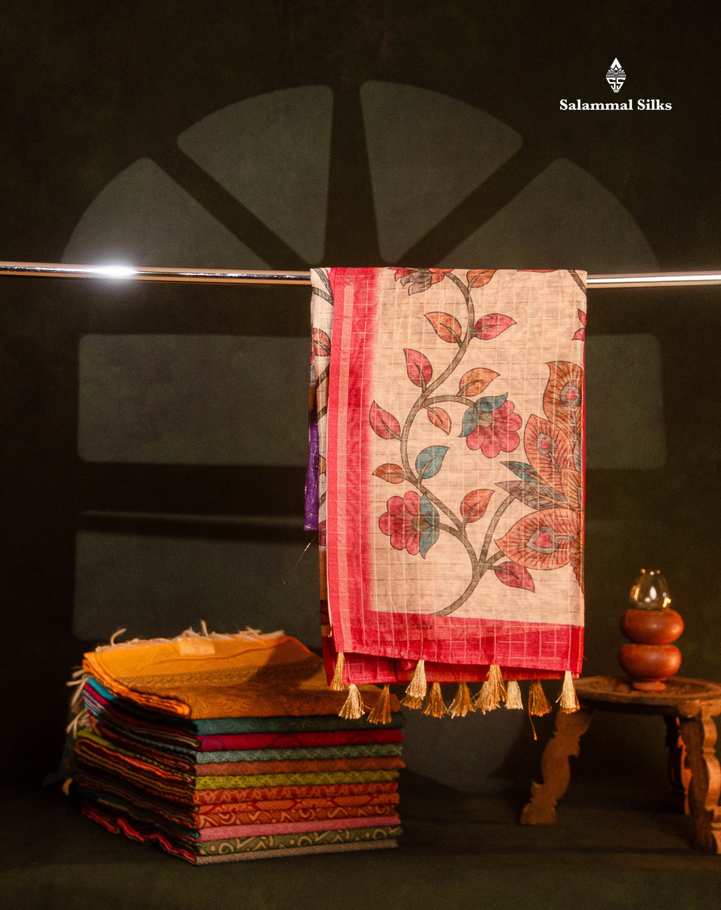 Beautiful Multicolour Checks Fancy Cotton Mix Saree With Contrast Kalamkari Blouse