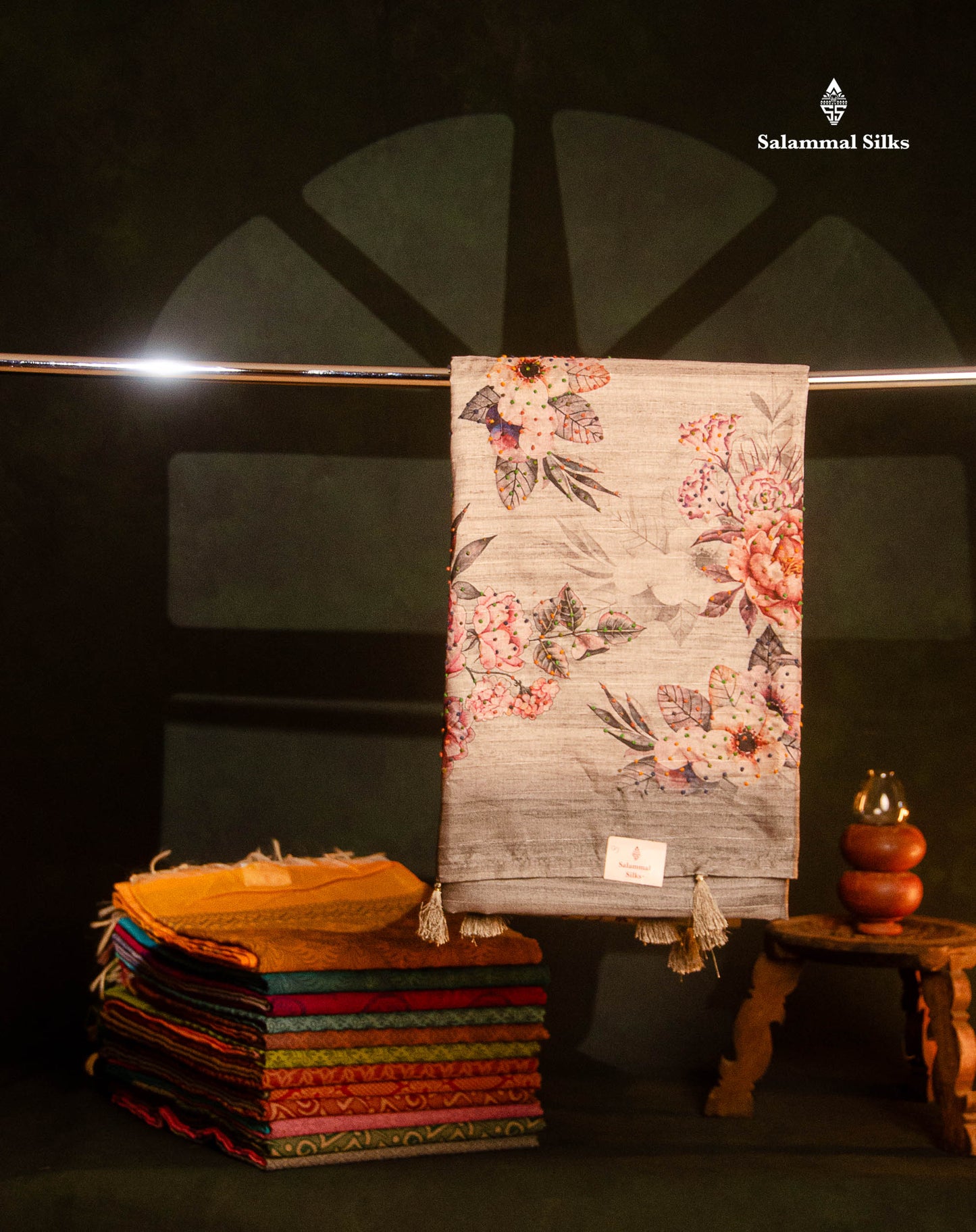Beautiful Light Grey Tussar Fancy Saree With Contrast Grey Blouse