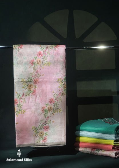 Beautiful Multicolour Floral Design Kota Cotton Mix Fancy Saree With Contrast Bottle Green Blouse
