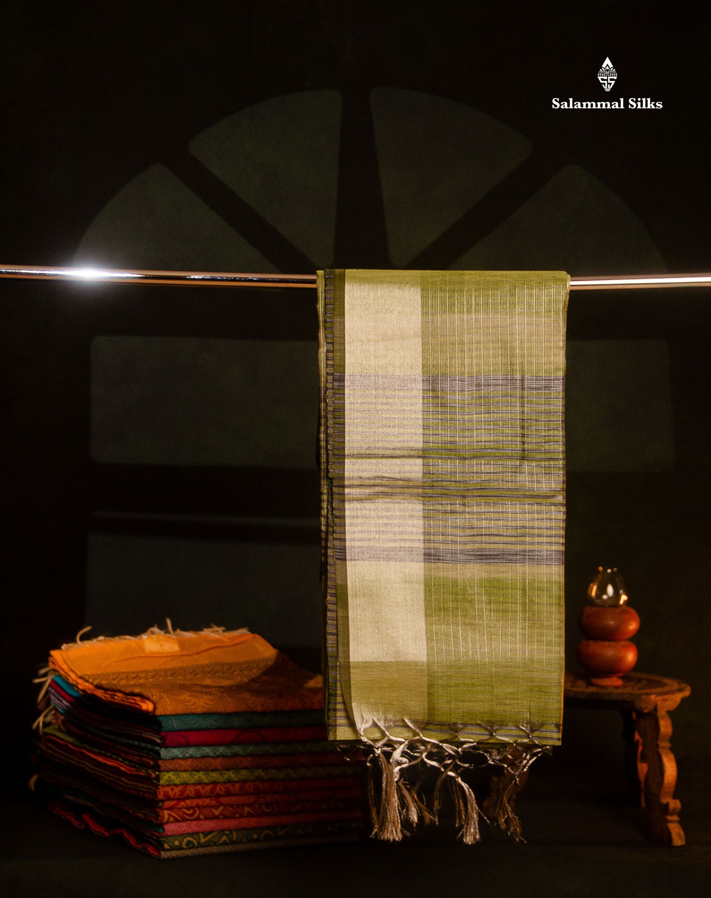 Light Elaichi Green Silver Zari Lines Linen Cotton Mix Fancy Saree With Blouse