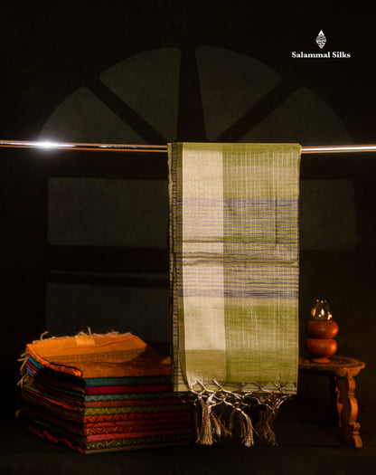 Light Elaichi Green Silver Zari Lines Linen Cotton Mix Fancy Saree With Blouse