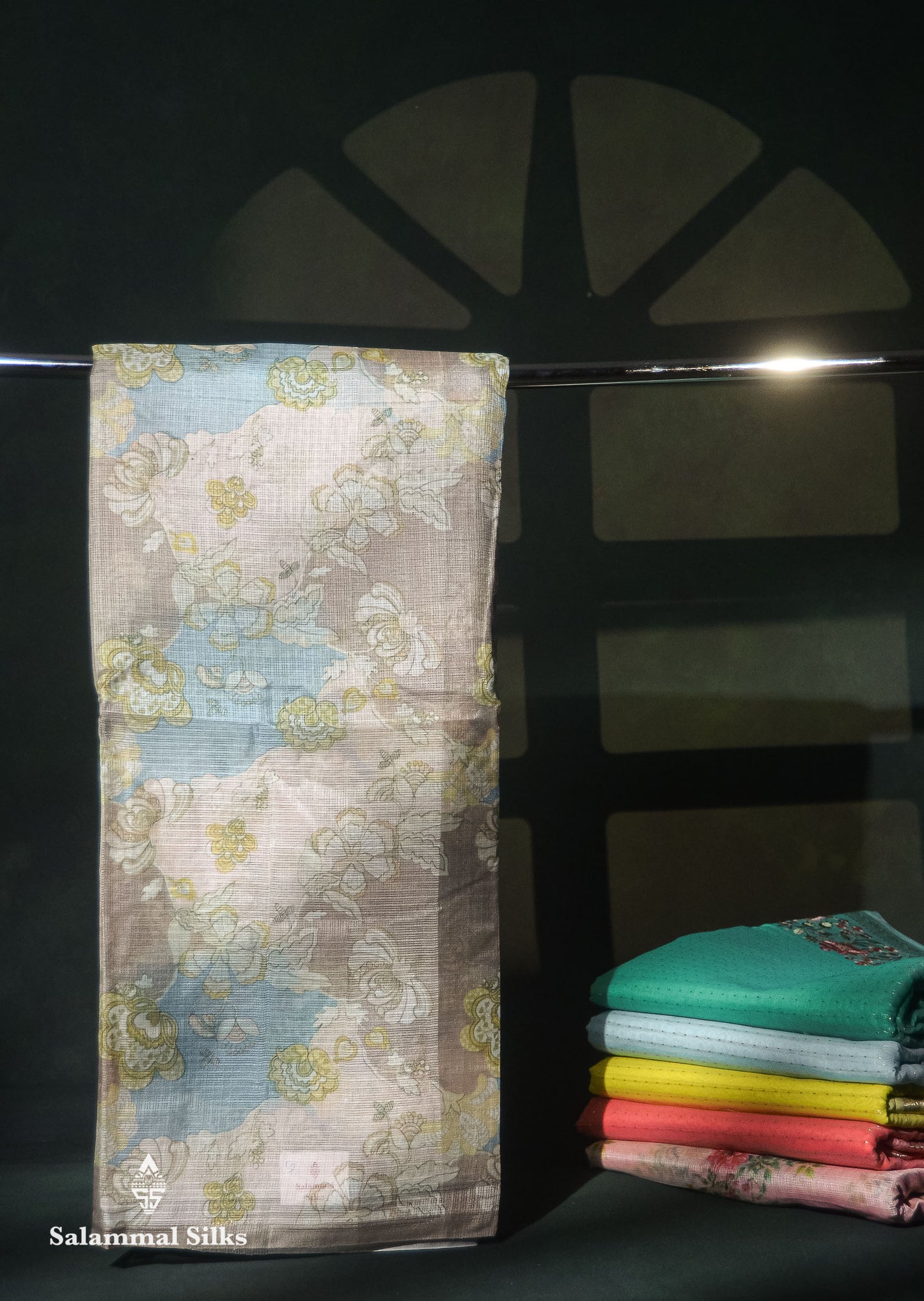 Beautiful Multicolour Kota Cotton Mix Fancy Saree With Contrast Pastel Violet Butta Blouse