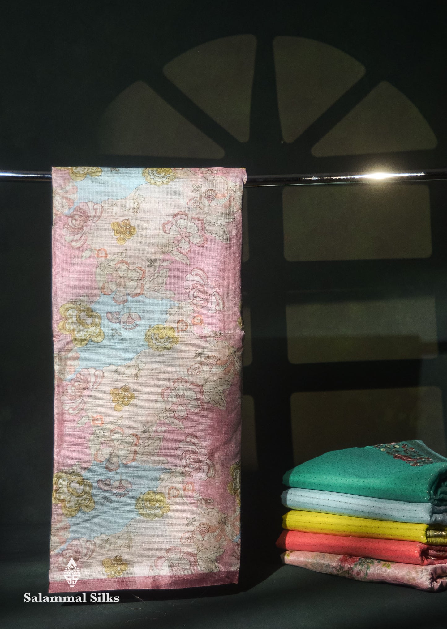 Beautiful Multicolour Kota Cotton Mix Fancy Saree With Contrast Pastel Violet Butta Blouse
