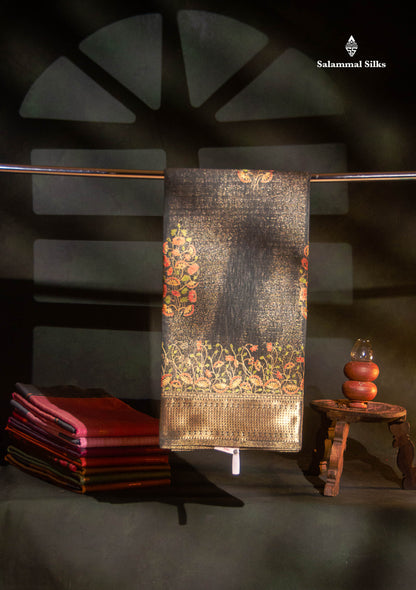 Beautiful Brown Embroidery Work Tissue Kota Cotton Fancy Saree With Self Blouse