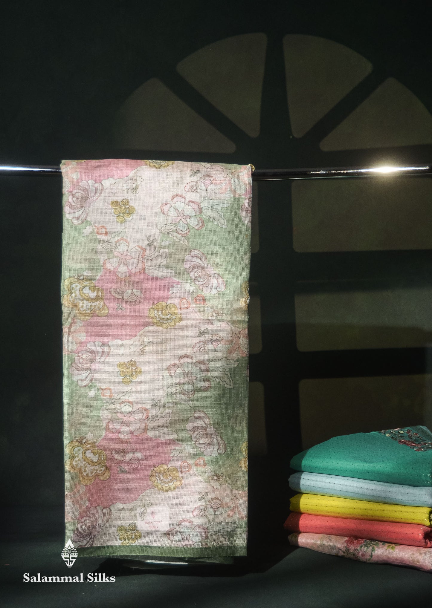 Beautiful Multicolour Kota Cotton Mix Fancy Saree With Contrast Pastel Violet Butta Blouse