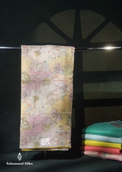 Beautiful Multicolour Kota Cotton Mix Fancy Saree With Contrast Pastel Violet Butta Blouse