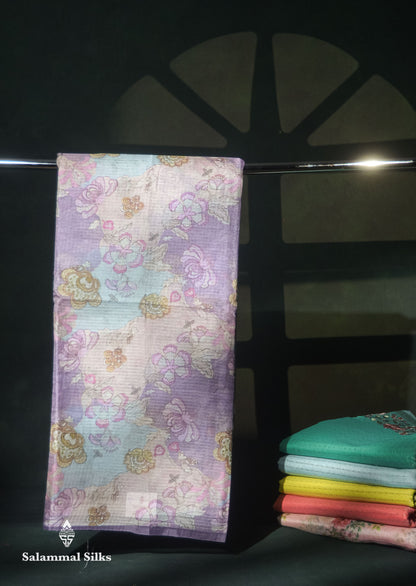 Beautiful Multicolour Kota Cotton Mix Fancy Saree With Contrast Pastel Violet Butta Blouse