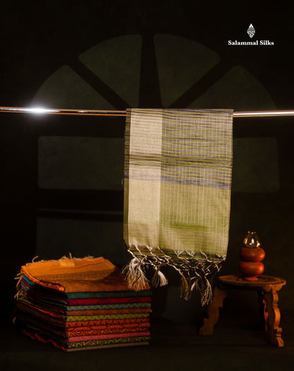 Beautiful Blueish Grey Linen Cotton Mix Saree With Fancy Tissue Border