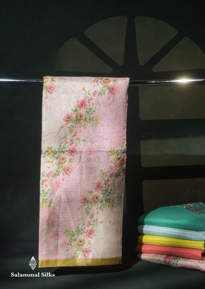 Beautiful Multicolour Floral Design Kota Cotton Mix Fancy Saree With Contrast Bottle Green Blouse