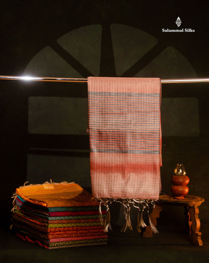 Beautiful Blueish Grey Linen Cotton Mix Saree With Fancy Tissue Border