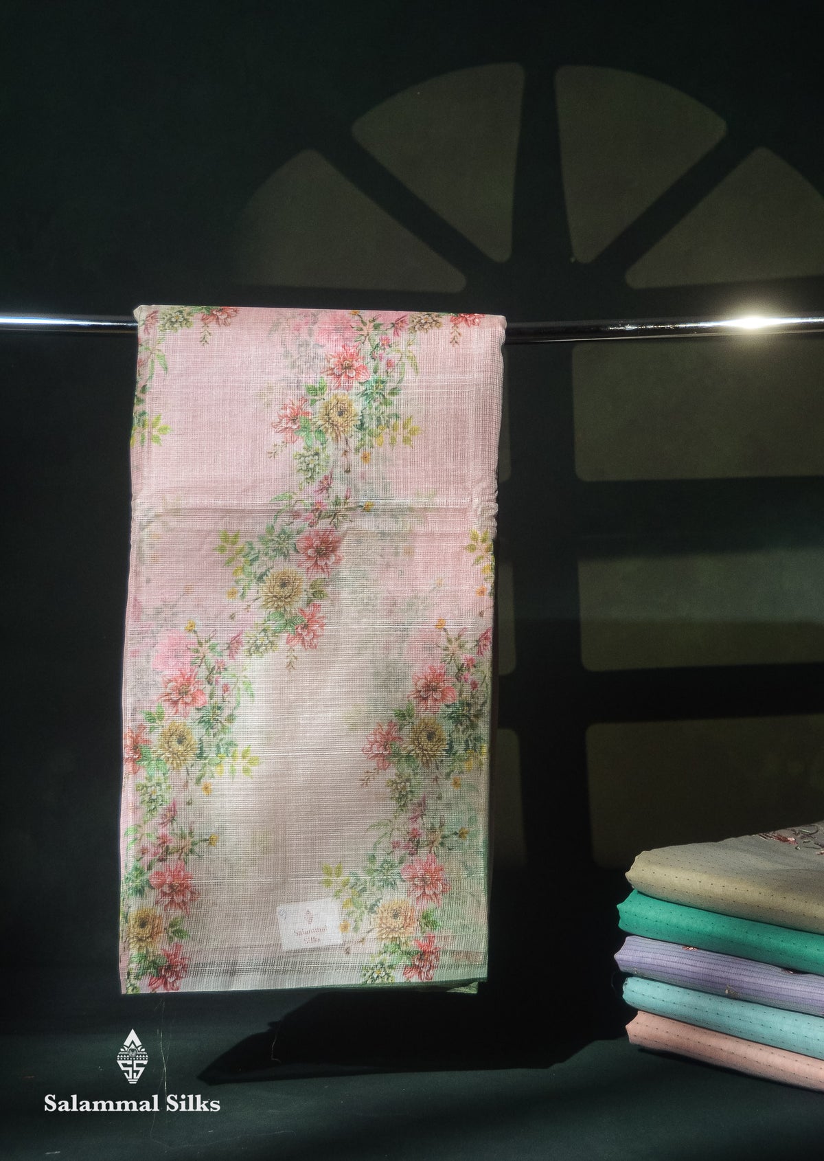 Beautiful Multicolour Floral Design Kota Cotton Mix Fancy Saree With Contrast Bottle Green Blouse