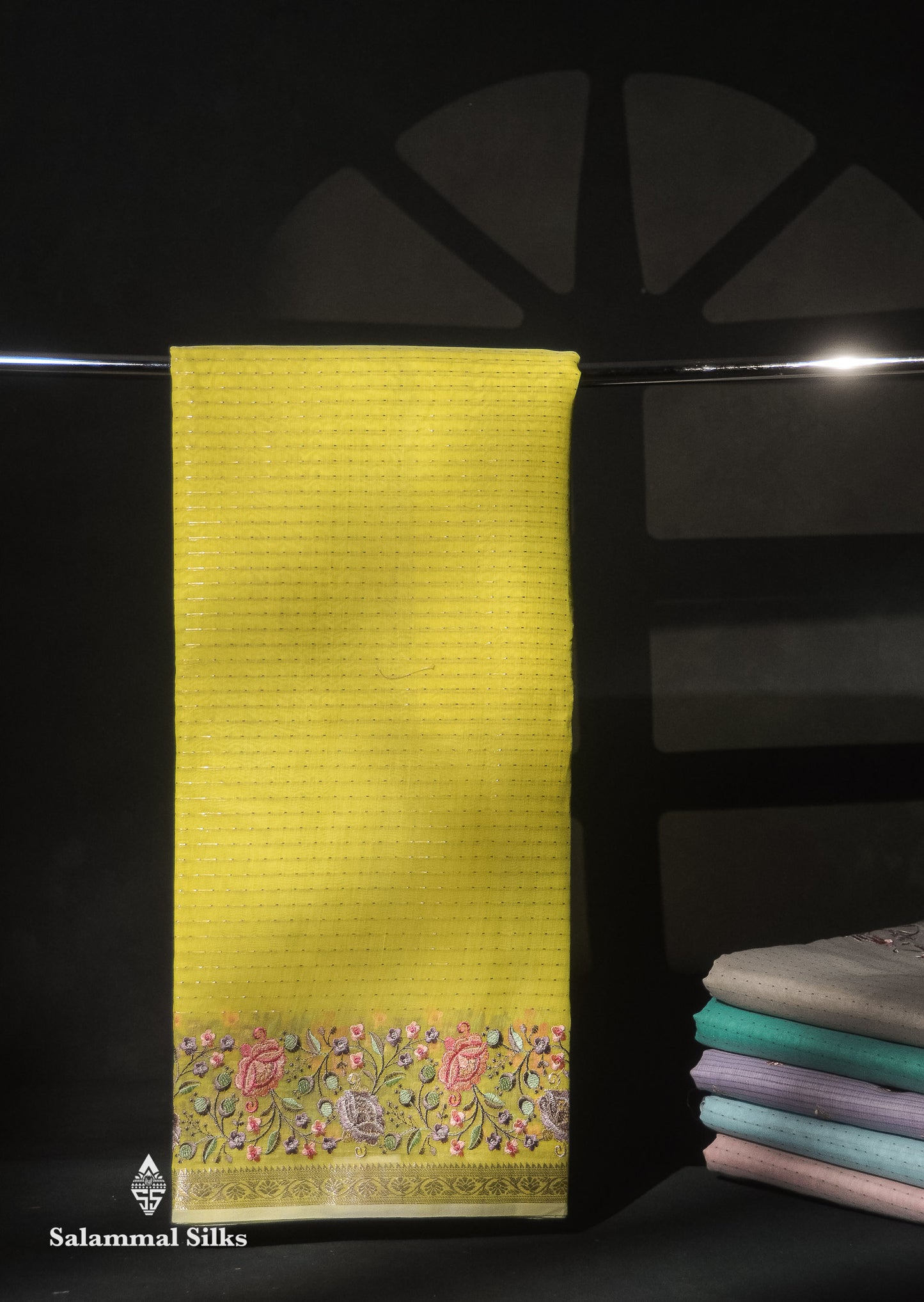 Beautiful Pastel Blue Zari Lines Cotton Mix Fancy Saree With Embroidery Floral Design & Small Zari Border