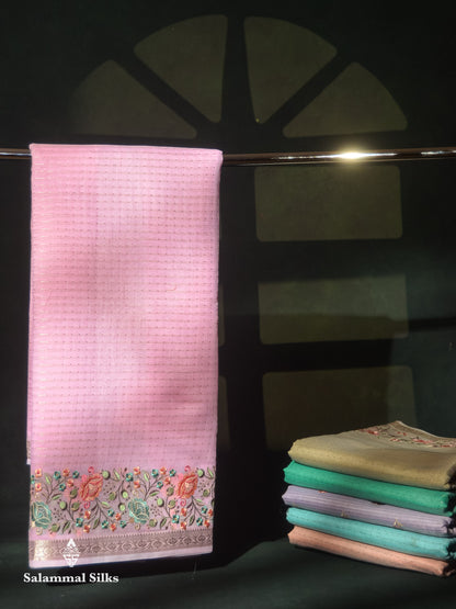 Beautiful Pastel Blue Zari Lines Cotton Mix Fancy Saree With Embroidery Floral Design & Small Zari Border