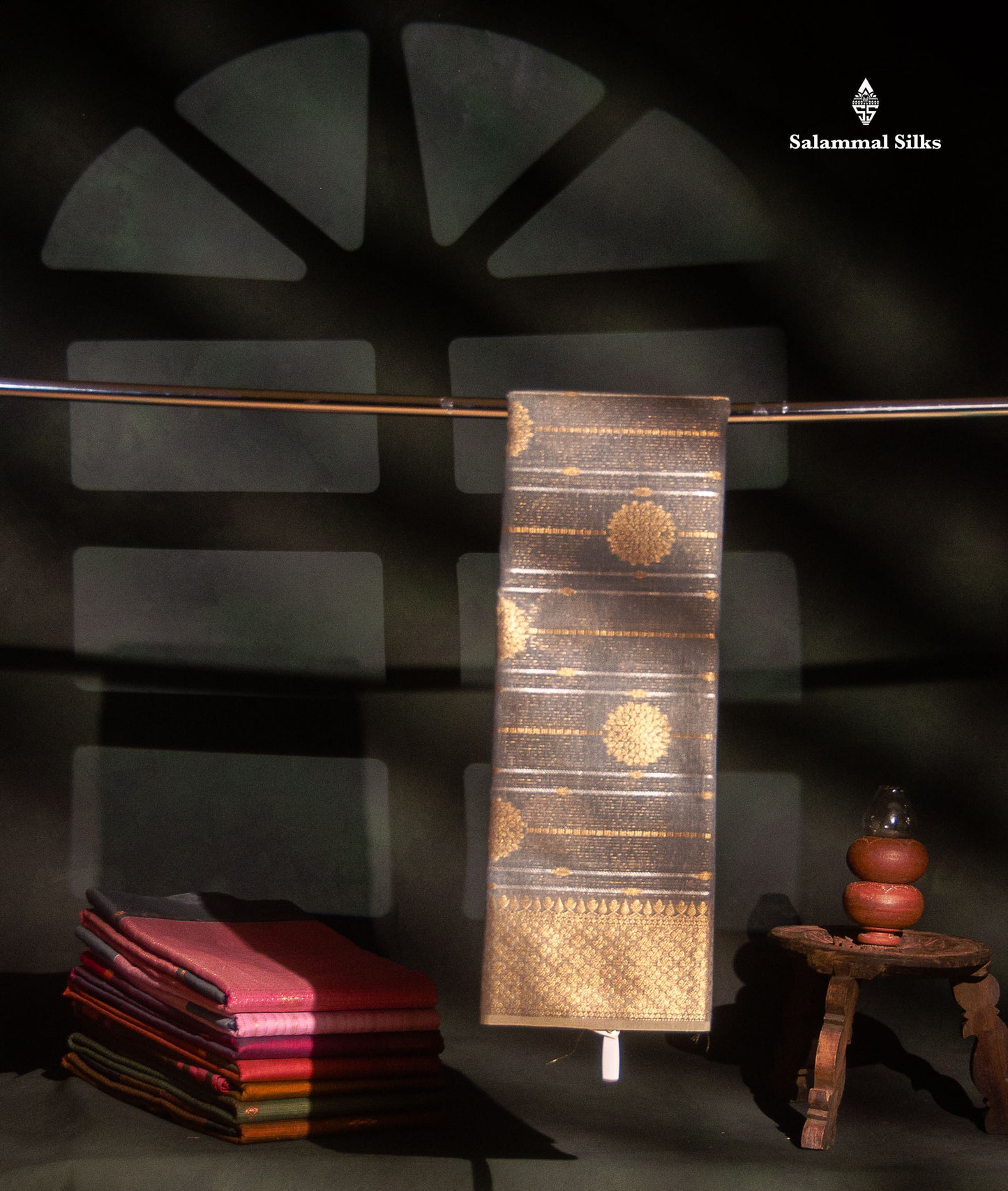 Grey Beautiful Fancy Saree Gold Silver Zari Lines With Gold Zari Border