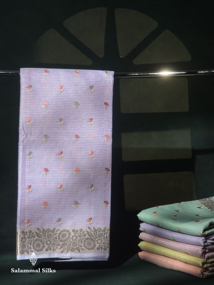 Beautiful Lavender Embroidery Floral Design Kota Cotton  Mix Saree With Fancy Border