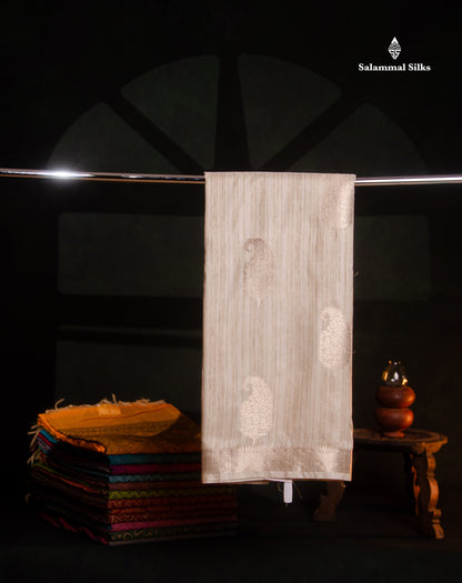 Beautiful Light Brown Jute Mix Saree With Small Fancy Border