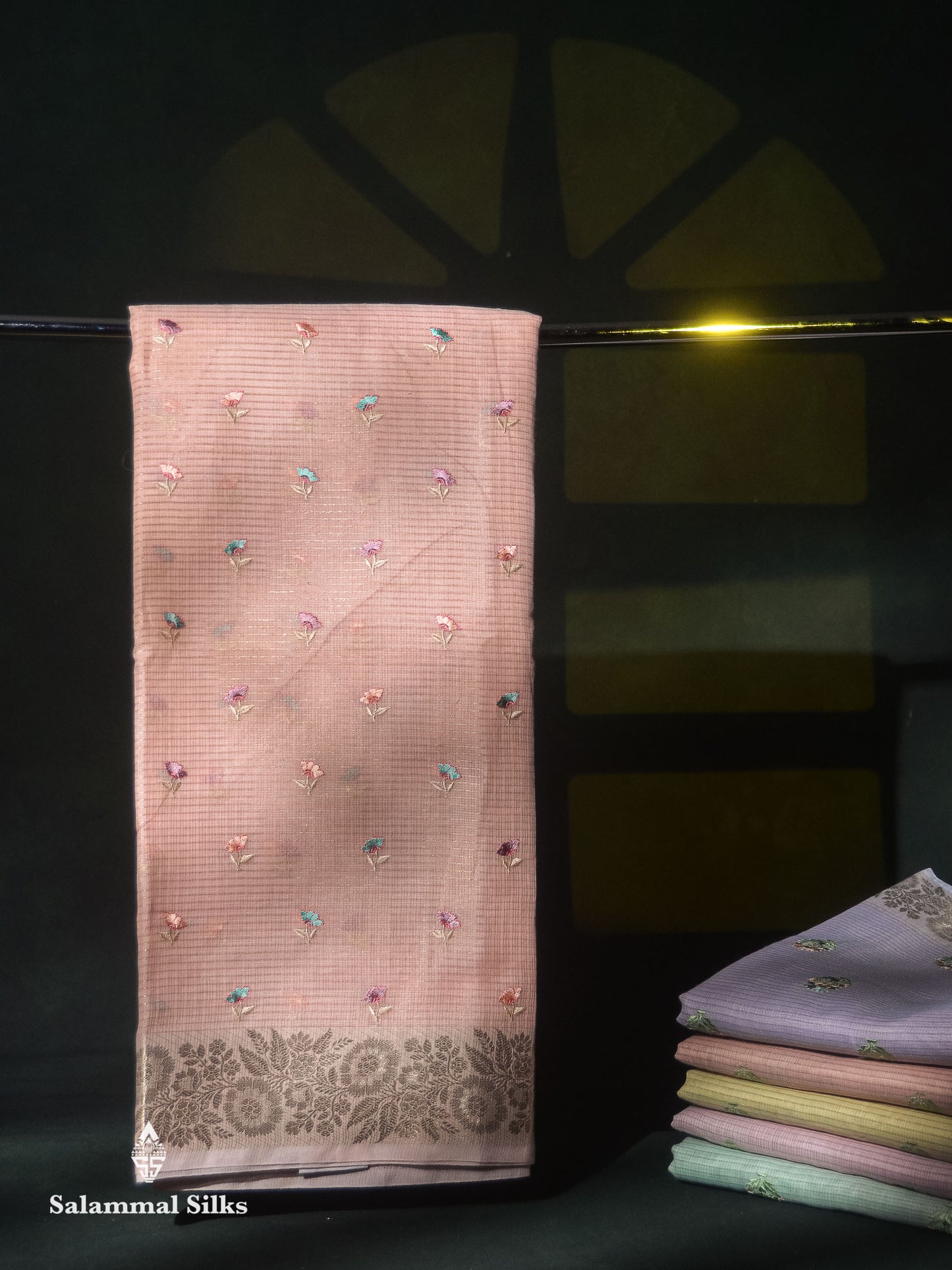 Beautiful Lavender Embroidery Floral Design Kota Cotton  Mix Saree With Fancy Border