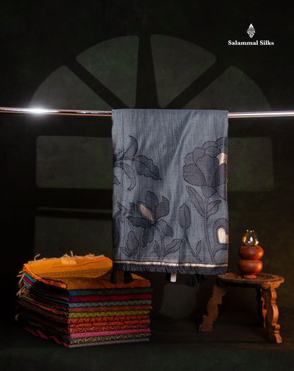 Beautiful Ramar Blue Muga Cotton Saree With Fancy Border