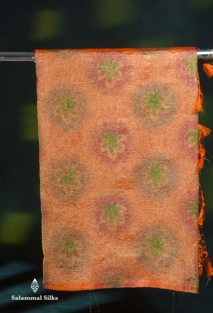 Premium Orange Tissue Crush Fancy Saree With Blouse