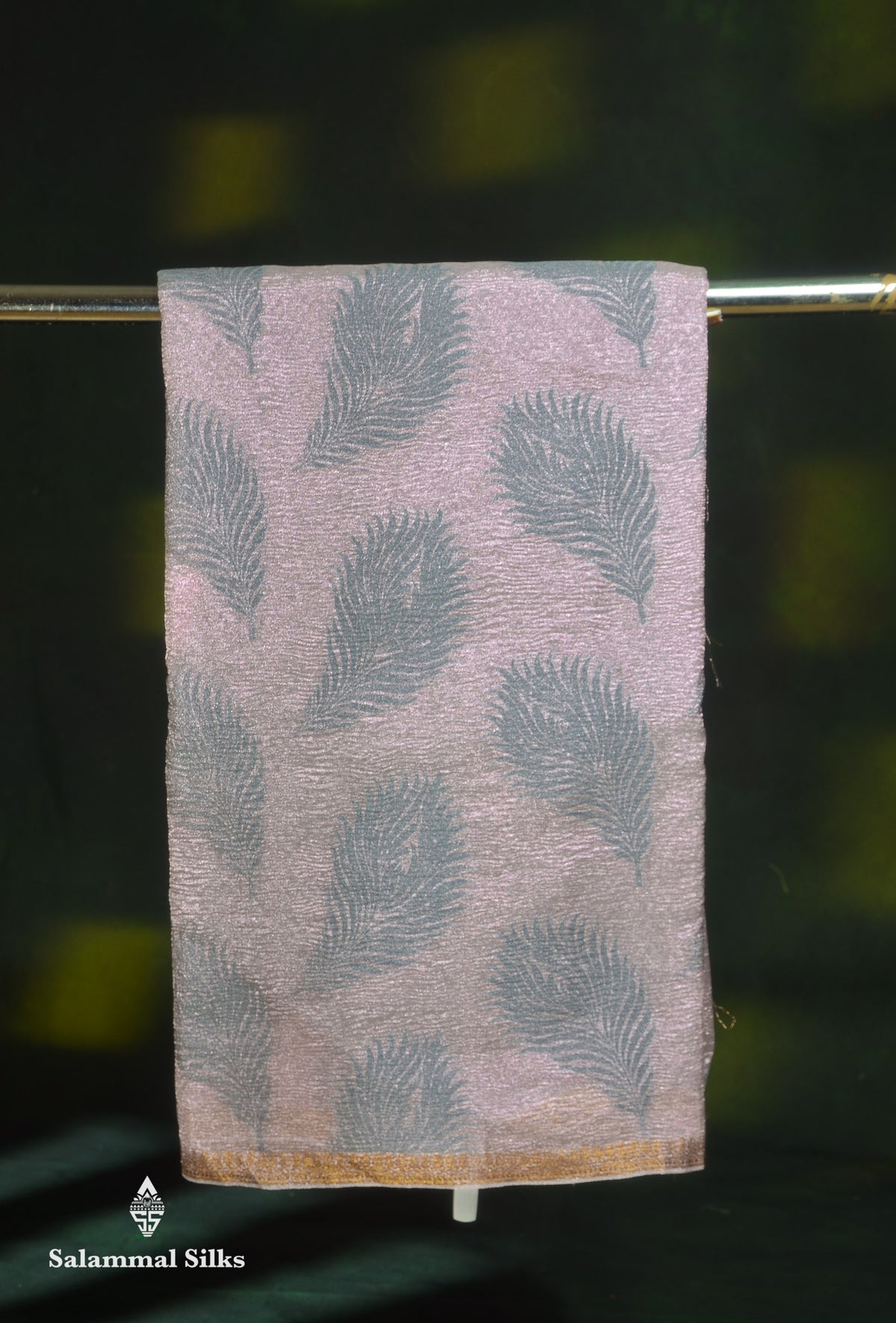 Premium Dark Peach Tissue Crush Fancy Saree With Contrast Blueish Grey Blouse